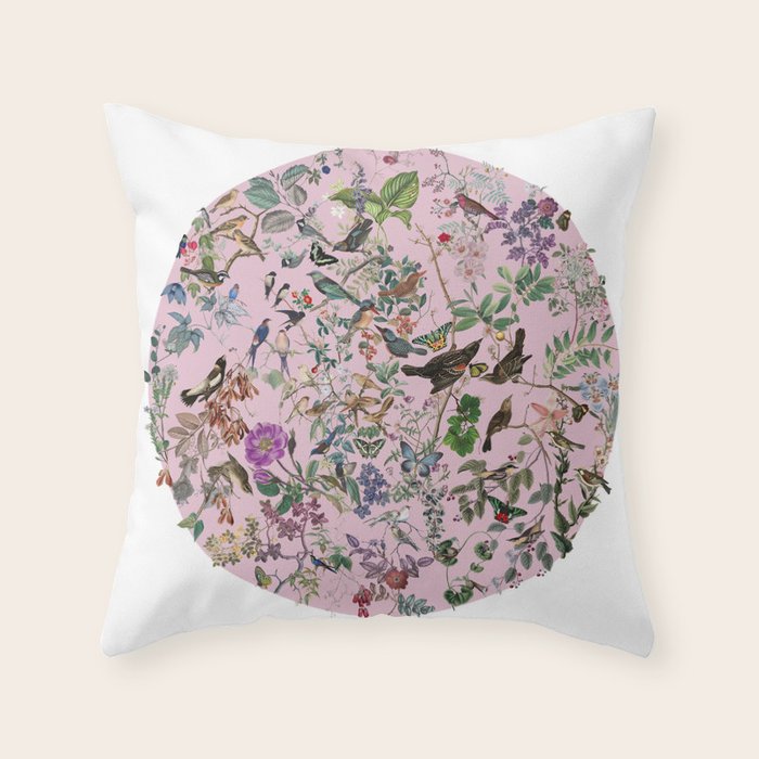 Bird menagerie mauve Throw Pillow Gallery Image 6