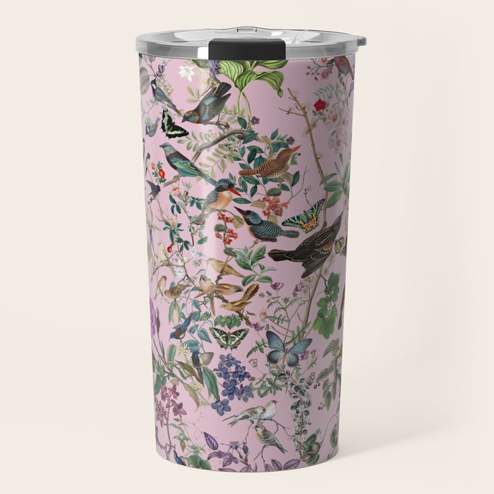 Bird menagerie mauve Travel Mug Gallery Image 1