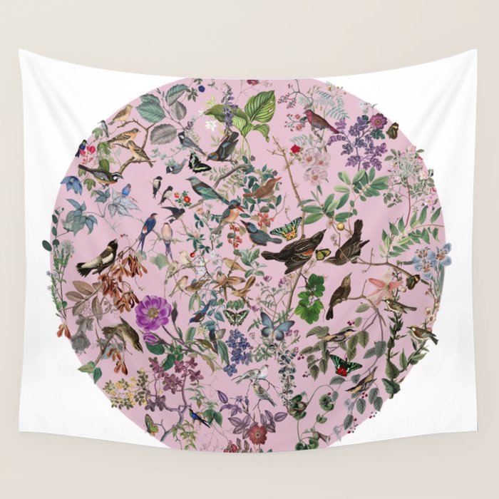 Bird menagerie mauve Wall Tapestry Gallery Image 1