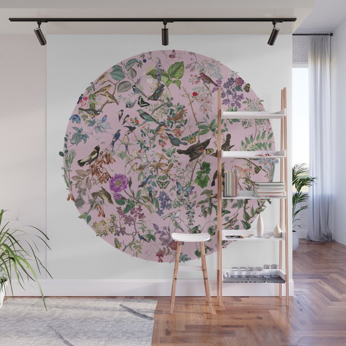 Bird menagerie mauve Wall Mural Gallery Image 1