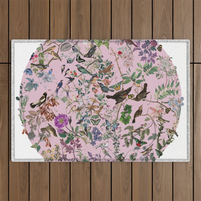 Bird menagerie mauve Outdoor Rug Gallery Image 1
