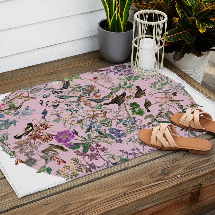Bird menagerie mauve Outdoor Rug Gallery Image 2