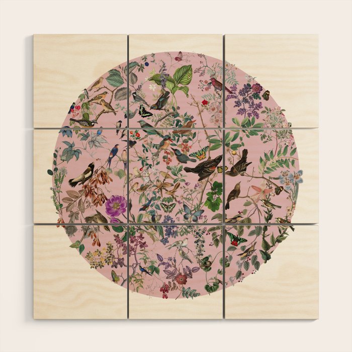 Bird menagerie mauve Wood Wall Art Gallery Image 1