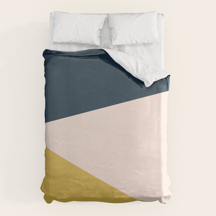 Jag 2. Minimalist Angled Color Block in Navy Blue, Blush Pink, and Mustard Yellow Duvet Cover Gallery Image 1