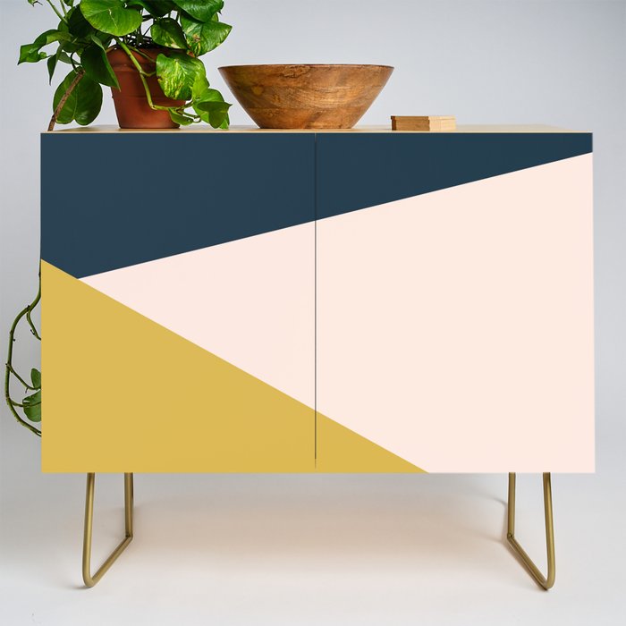 Jag 2. Minimalist Angled Color Block in Navy Blue, Blush Pink, and Mustard Yellow Credenza Gallery Image 1
