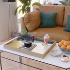 Jag 2. Minimalist Angled Color Block in Navy Blue, Blush Pink, and Mustard Yellow Serving Tray Gallery Image 2