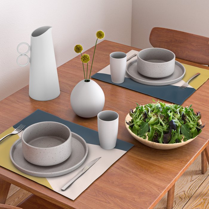 Jag 2. Minimalist Angled Color Block in Navy Blue, Blush Pink, and Mustard Yellow Placemat Gallery Image 2