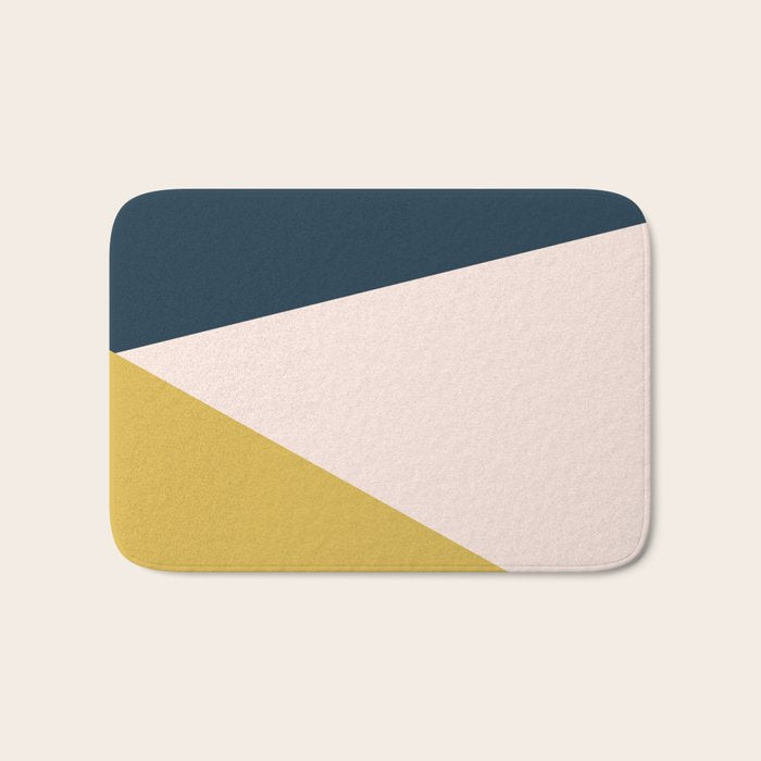 Jag 2. Minimalist Angled Color Block in Navy Blue, Blush Pink, and Mustard Yellow Bath Mat Gallery Image 1