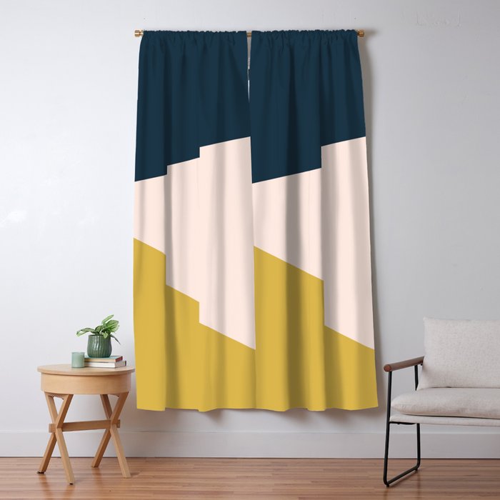 Jag 2. Minimalist Angled Color Block in Navy Blue, Blush Pink, and Mustard Yellow Window Curtain Gallery Image 1