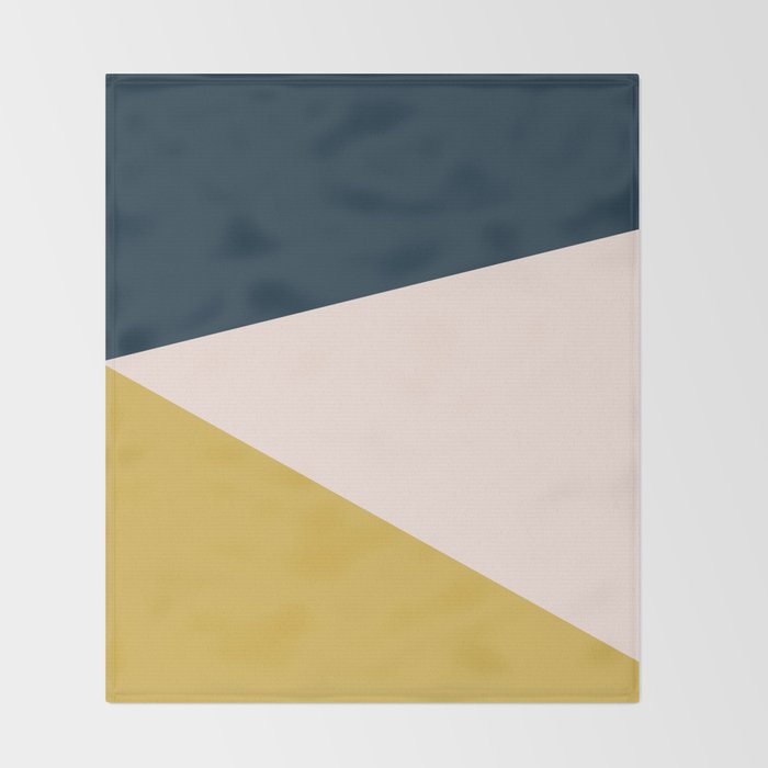 Jag 2. Minimalist Angled Color Block in Navy Blue, Blush Pink, and Mustard Yellow Throw Blanket Gallery Image 2