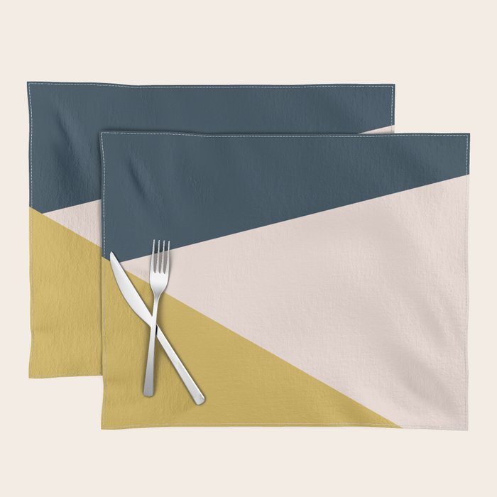 Jag 2. Minimalist Angled Color Block in Navy Blue, Blush Pink, and Mustard Yellow Placemat Gallery Image 1