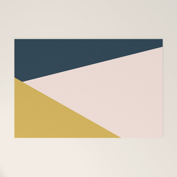 Jag 2. Minimalist Angled Color Block in Navy Blue, Blush Pink, and Mustard Yellow Welcome Mat Gallery Image 1