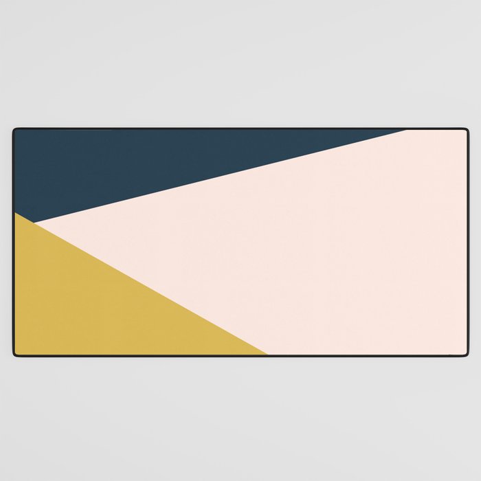 Jag 2. Minimalist Angled Color Block in Navy Blue, Blush Pink, and Mustard Yellow Desk Mat Gallery Image 3