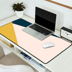 Jag 2. Minimalist Angled Color Block in Navy Blue, Blush Pink, and Mustard Yellow Desk Mat Gallery Image 2