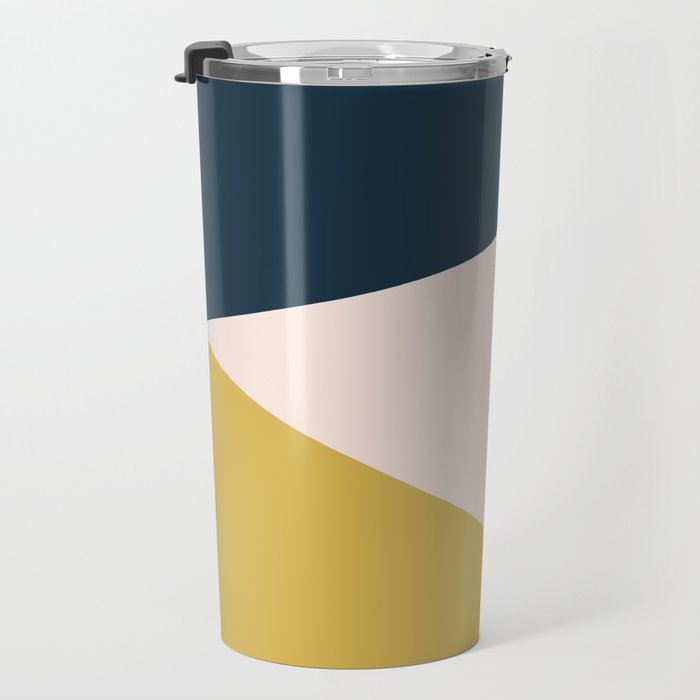 Jag 2. Minimalist Angled Color Block in Navy Blue, Blush Pink, and Mustard Yellow Travel Mug Gallery Image 3