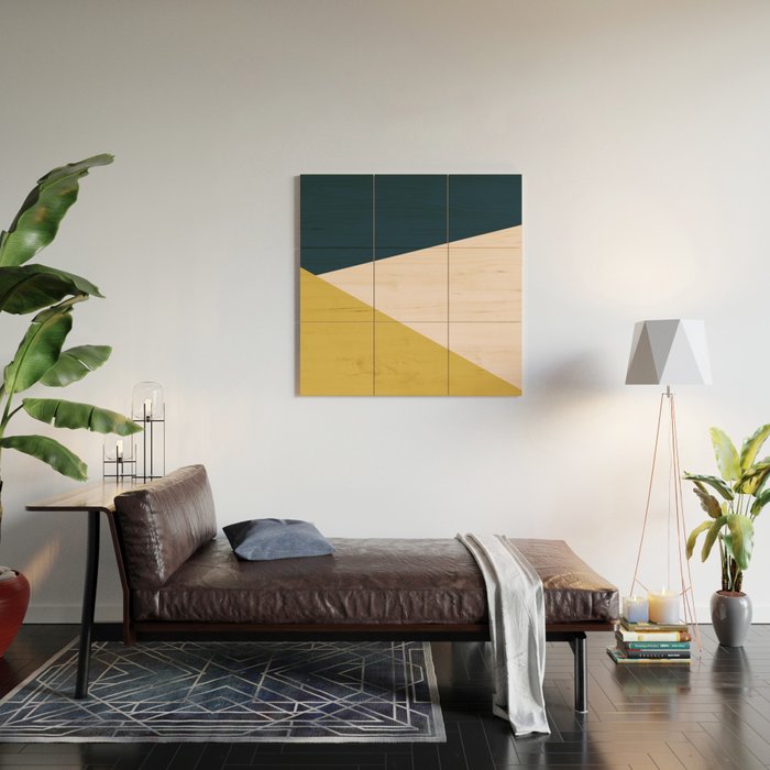 Jag 2. Minimalist Angled Color Block in Navy Blue, Blush Pink, and Mustard Yellow Wood Wall Art Gallery Image 2