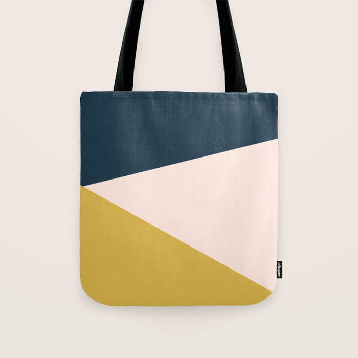 Jag 2. Minimalist Angled Color Block in Navy Blue, Blush Pink, and Mustard Yellow Tote Bag Gallery Image 1