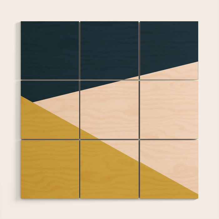 Jag 2. Minimalist Angled Color Block in Navy Blue, Blush Pink, and Mustard Yellow Wood Wall Art Gallery Image 1