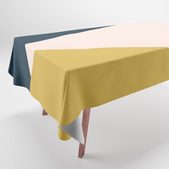 Jag 2. Minimalist Angled Color Block in Navy Blue, Blush Pink, and Mustard Yellow Tablecloth Gallery Image 1