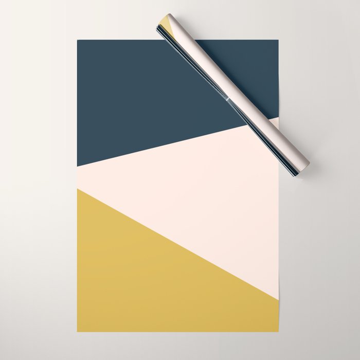 Jag 2. Minimalist Angled Color Block in Navy Blue, Blush Pink, and Mustard Yellow Wrapping Paper Gallery Image 1