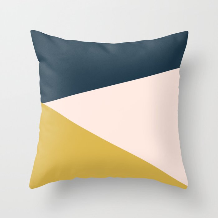 Jag 2. Minimalist Angled Color Block in Navy Blue, Blush Pink, and Mustard Yellow Throw Pillow Gallery Image 6