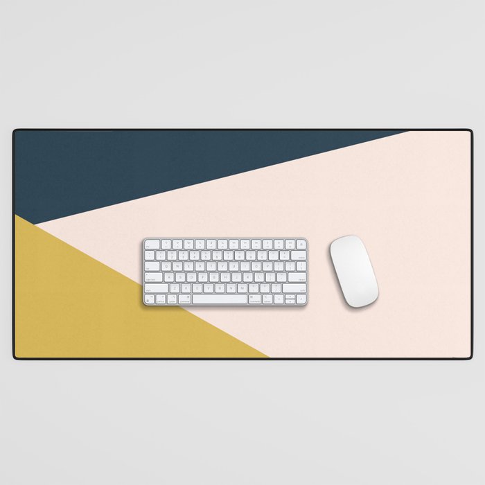 Jag 2. Minimalist Angled Color Block in Navy Blue, Blush Pink, and Mustard Yellow Desk Mat Gallery Image 1