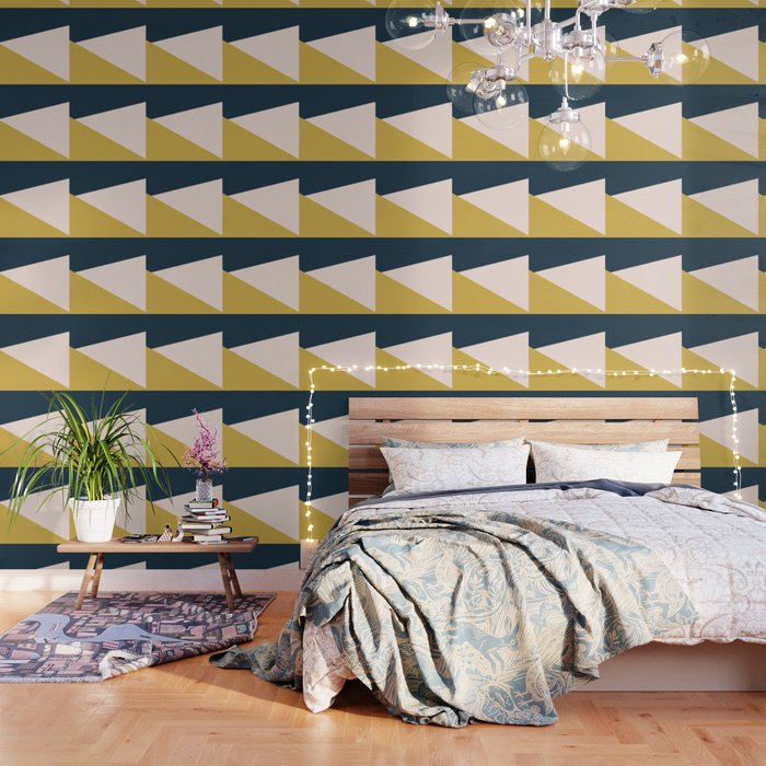 Jag 2. Minimalist Angled Color Block in Navy Blue, Blush Pink, and Mustard Yellow Wallpaper Gallery Image 3