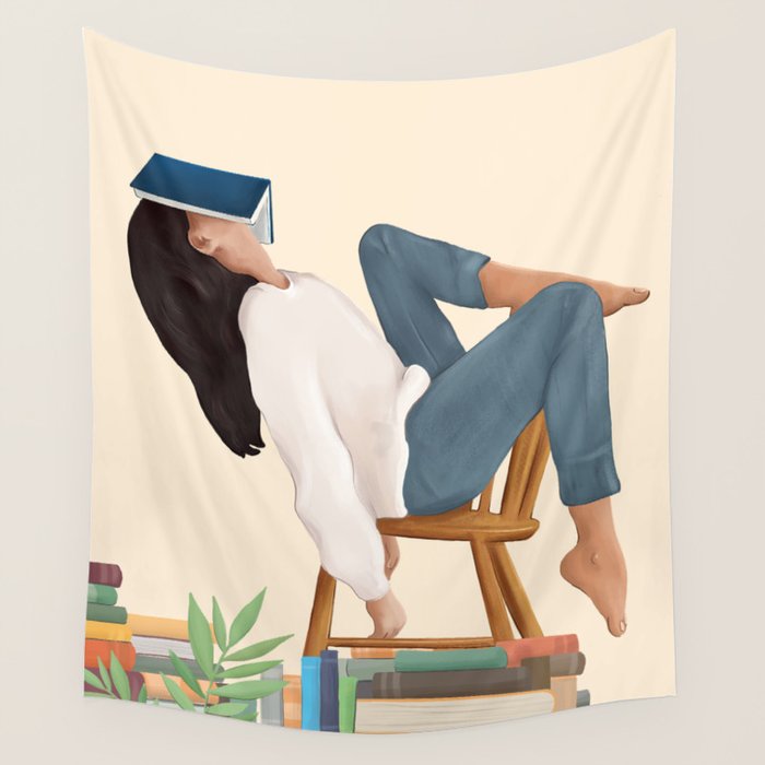 Lost in my books Wall Tapestry Gallery Image 1