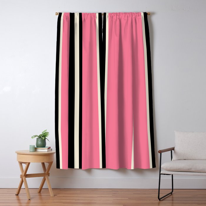 Vertical Stripes Pink and Black Window Curtain Gallery Image 5