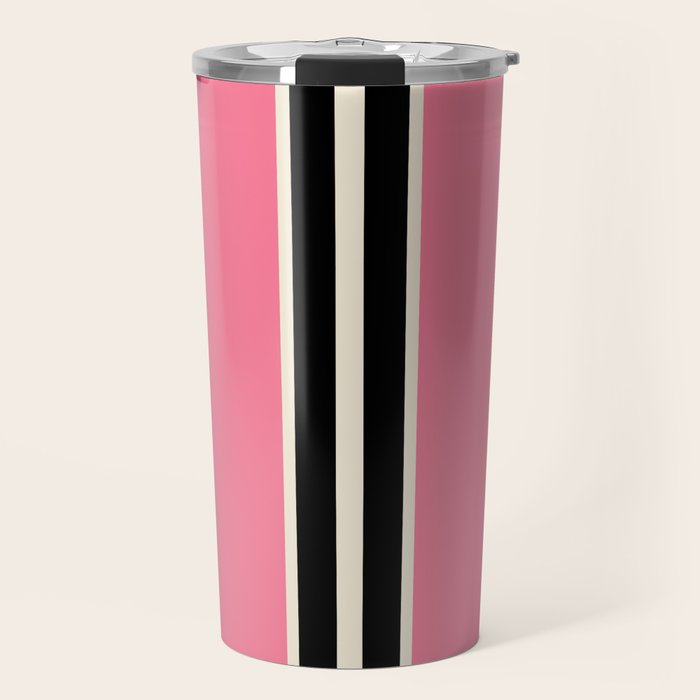 Vertical Stripes Pink and Black Travel Mug Gallery Image 1