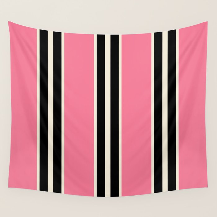 Vertical Stripes Pink and Black Wall Tapestry Gallery Image 1