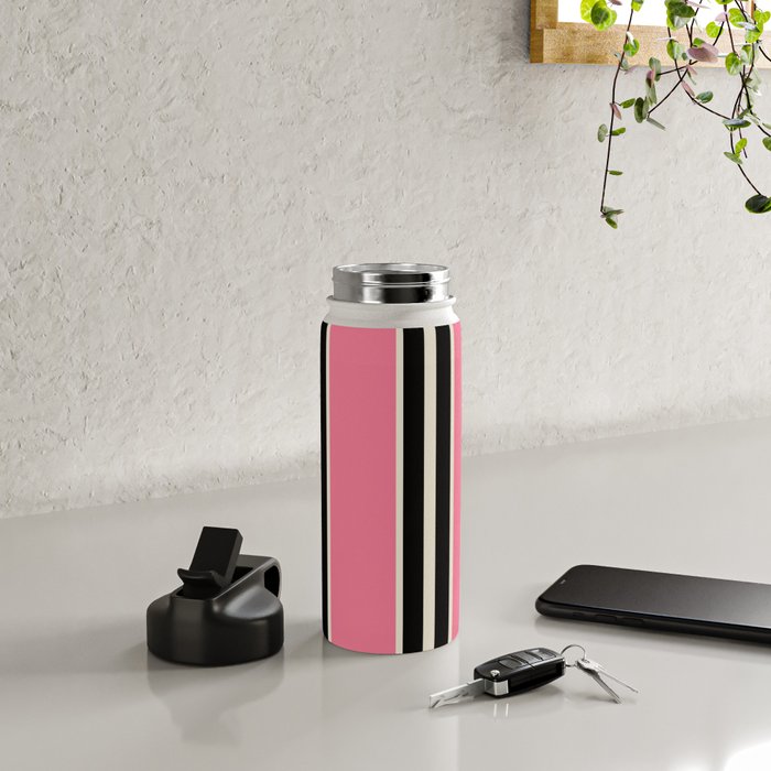 Vertical Stripes Pink and Black Water Bottle Gallery Image 4