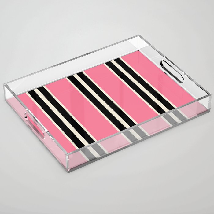 Vertical Stripes Pink and Black Acrylic Tray Gallery Image 1