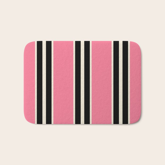 Vertical Stripes Pink and Black Bath Mat Gallery Image 1