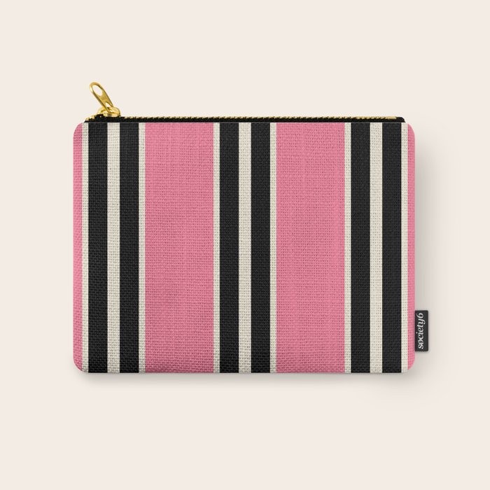 Vertical Stripes Pink and Black Carry All Pouch Gallery Image 1