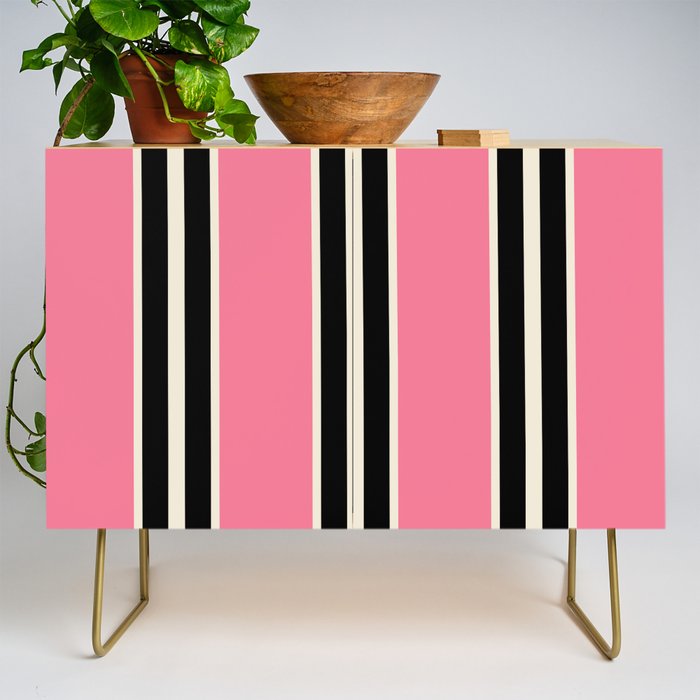 Vertical Stripes Pink and Black Credenza Gallery Image 1