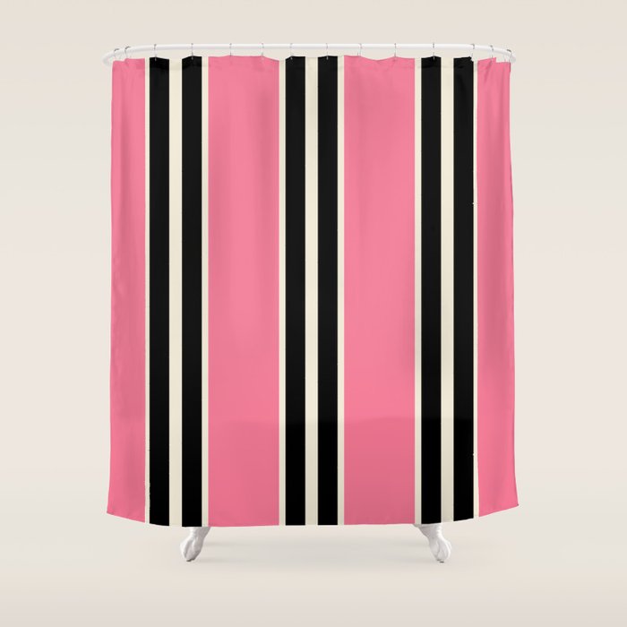 Vertical Stripes Pink and Black Shower Curtain Gallery Image 1