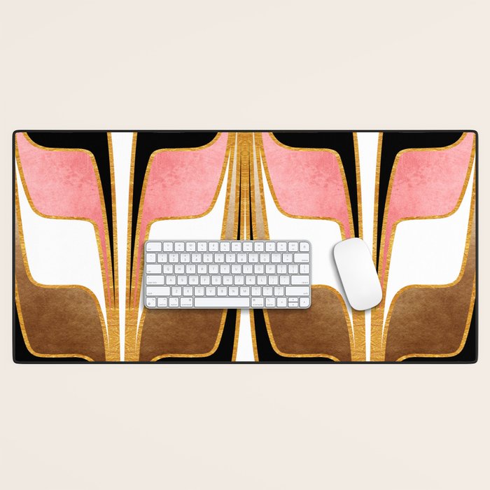 Mid Century Modern Liquid Watercolor Abstract / Faux Gold, Blush Pink, Brown, Black, White / V1 Desk Mat Gallery Image 1