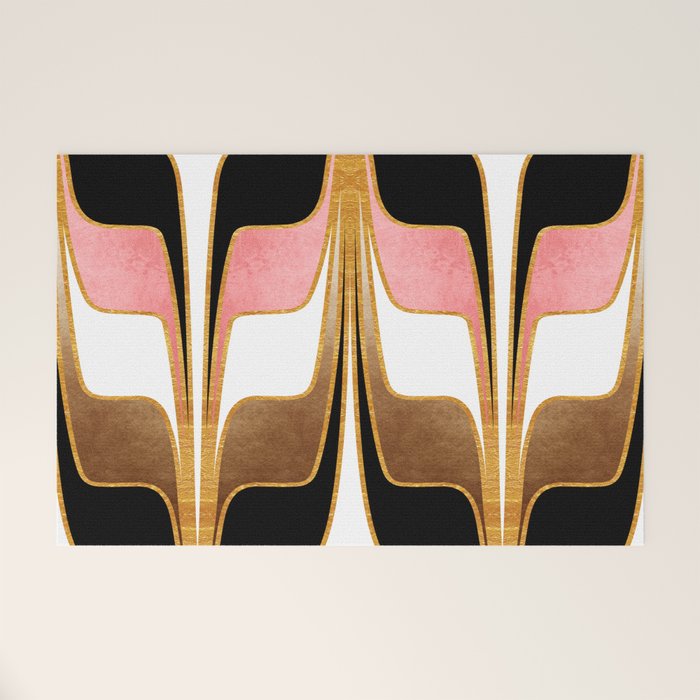 Mid Century Modern Liquid Watercolor Abstract / Faux Gold, Blush Pink, Brown, Black, White / V1 Welcome Mat Gallery Image 1