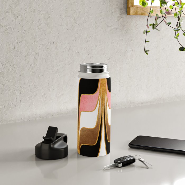 Mid Century Modern Liquid Watercolor Abstract / Faux Gold, Blush Pink, Brown, Black, White / V1 Water Bottle Gallery Image 4