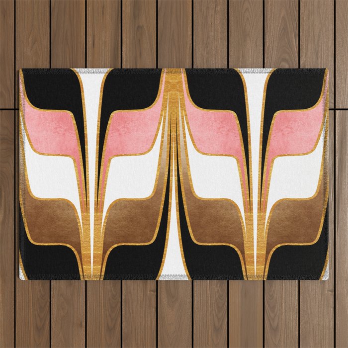 Mid Century Modern Liquid Watercolor Abstract / Faux Gold, Blush Pink, Brown, Black, White / V1 Outdoor Rug Gallery Image 1