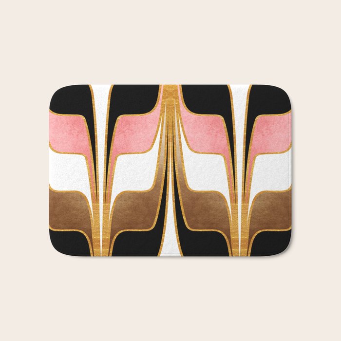 Mid Century Modern Liquid Watercolor Abstract / Faux Gold, Blush Pink, Brown, Black, White / V1 Bath Mat Gallery Image 1