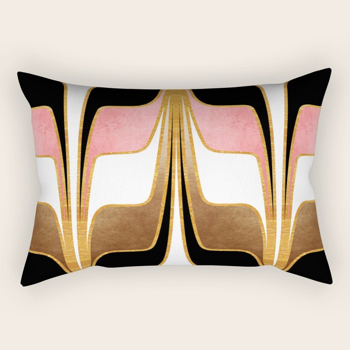 Mid Century Modern Liquid Watercolor Abstract / Faux Gold, Blush Pink, Brown, Black, White / V1 Rectangular Pillow