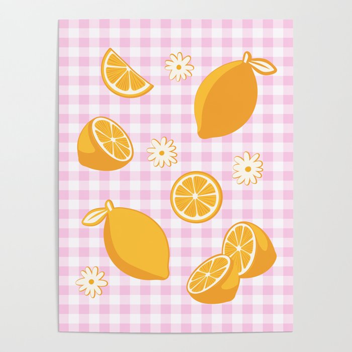 Lemons on Pastel Baby Pink Gingham Poster Gallery Image 4