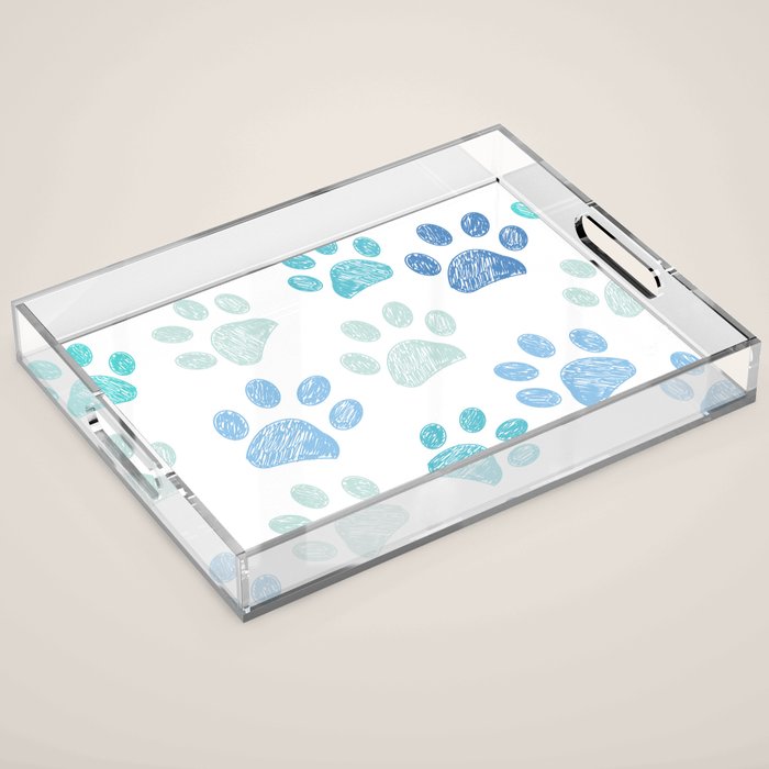 Blue colored paw print background Acrylic Tray Gallery Image 1