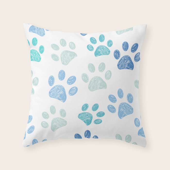 Blue colored paw print background Throw Pillow Gallery Image 6