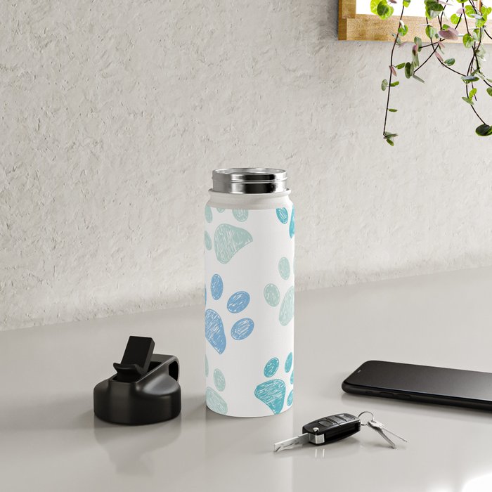 Blue colored paw print background Water Bottle Gallery Image 4