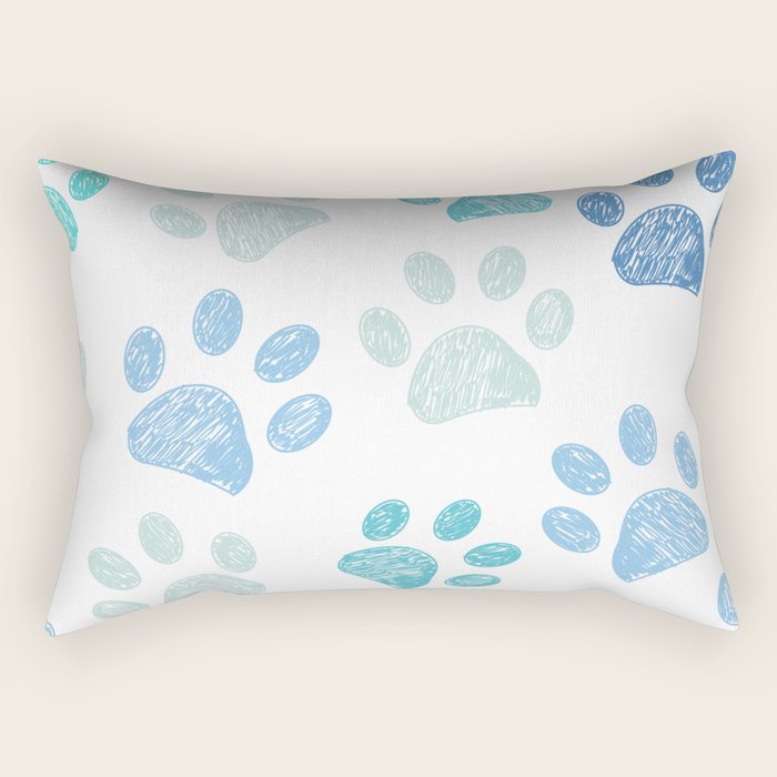 Blue colored paw print background Rectangular Pillow Gallery Image 1