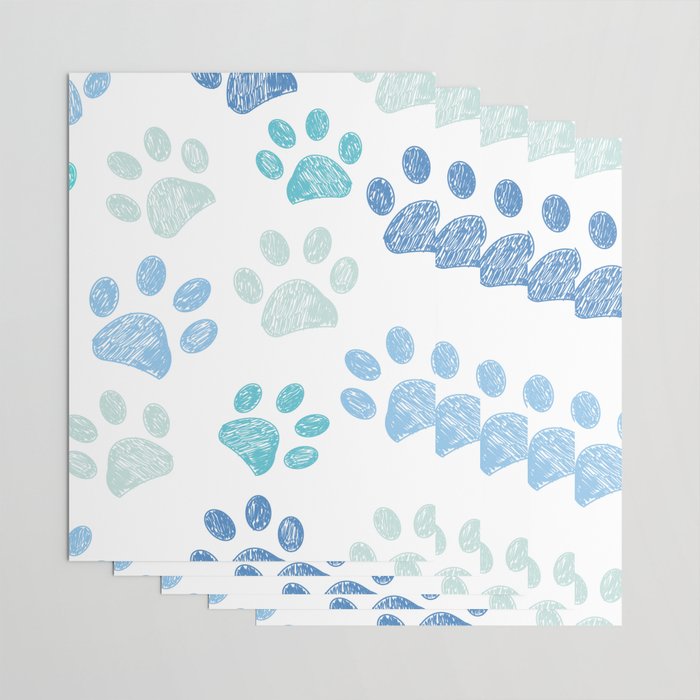 Blue colored paw print background Wrapping Paper Gallery Image 3