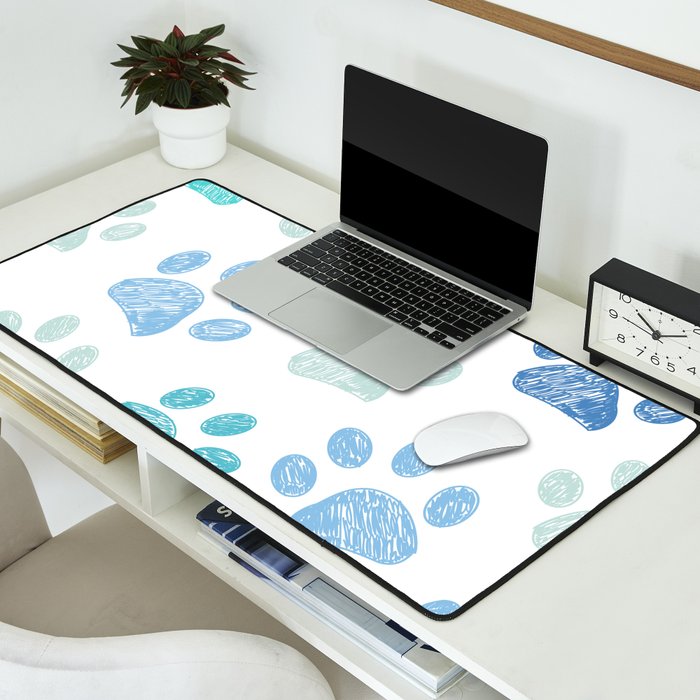 Blue colored paw print background Desk Mat Gallery Image 2